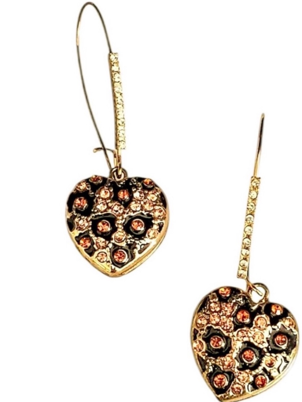 Betsey Johnson Gold Heart Drop Earrings with Amber Crystals